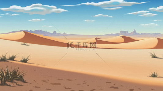 沙雕动画人物素材背景图片_沙漠夏季热带树木沙海