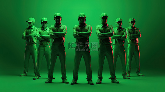孟加拉国板球队在绿色背景中以 3d 呈现