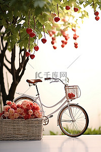 藤背景图片_一辆带有樱桃藤的自行车，旁边还有盒子