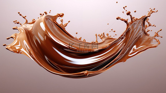 美丽的巧克力飞溅波的优雅 3D 插图