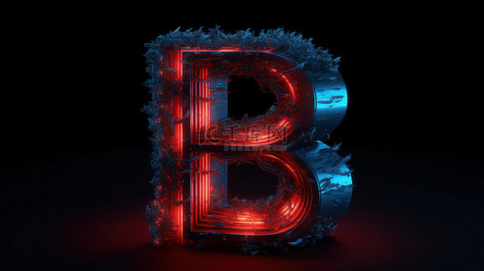 发光的蓝色字母与 3D 渲染霓虹灯红色大写 b