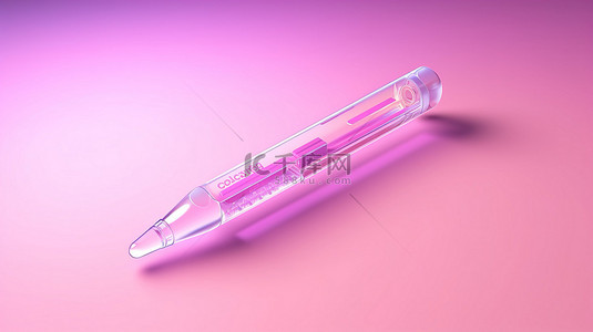 粉红色背景 3D 渲染上呈现的乐观塑料妊娠测试