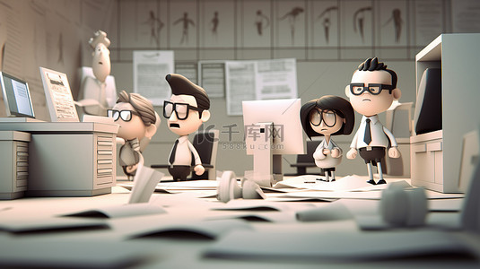 办公室插画背景图片_通过 3D 插图创建的办公室业务角色