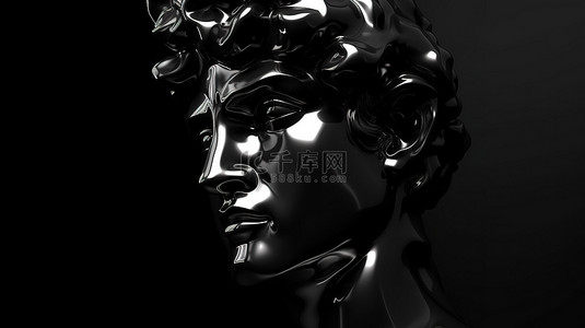 米开朗基罗背景图片_米开朗基罗大卫头的黑色光泽 3D 渲染