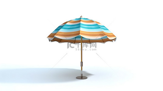 夏天夏天背景背景图片_白色背景隔离沙滩伞的 3d 插图