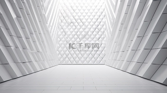白色之字形墙壁和地板背景的当代 3D 渲染
