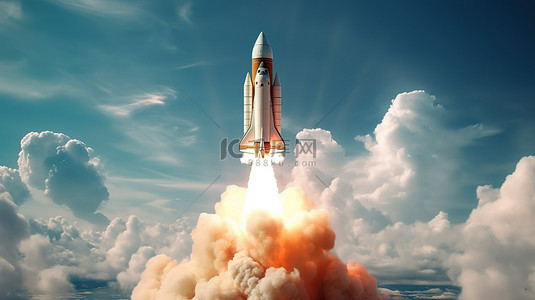 咨询背景图片_火箭发射的 3d 渲染