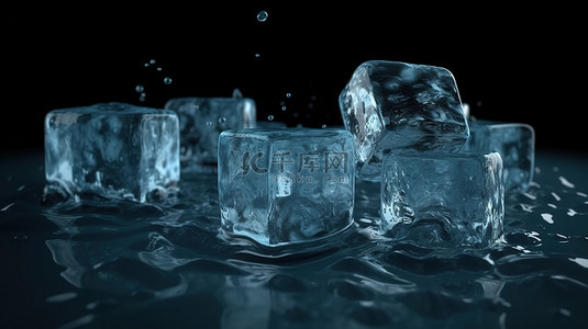 饮背景图片_纯水冰块在融化过程中的慢动作3D渲染