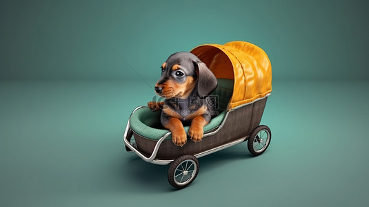 婴儿车中的犬 3d 渲染