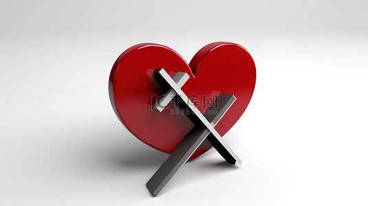 一颗心的 3d 模型，上面有一个加号，象征着爱