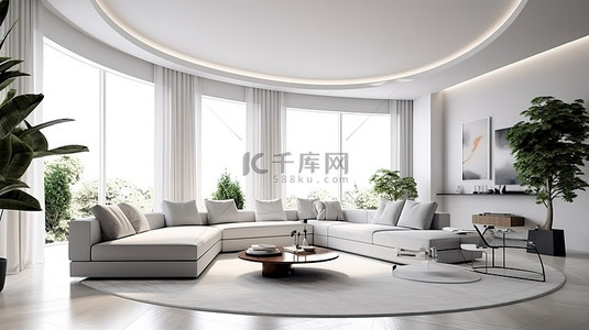 宽敞豪华的现代客厅配有空调 3D 渲染