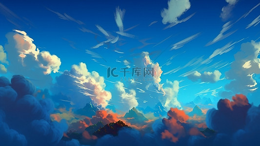 蓝色卡通夏天背景图片_天空彩色云朵白云