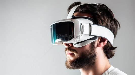 男子在观看体育比赛时沉浸在 3D VR 体验中