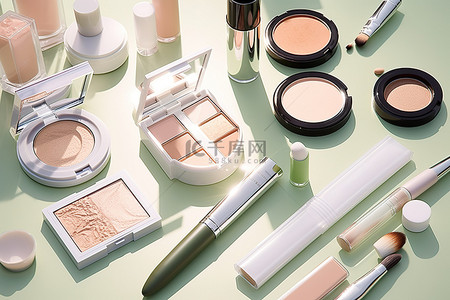 桌子上有许多不同类型的化妆品