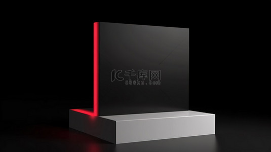 在 3d 渲染中带有白色矩形和红色基座的黑色背景高级照片