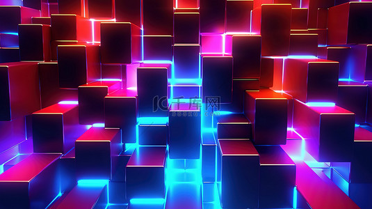 3D 渲染抽象几何图案壁纸，带有渐变霓虹灯