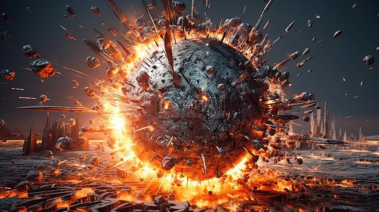 宇宙爆炸背景图片_抽象未来球体破坏的爆炸性 3D 渲染