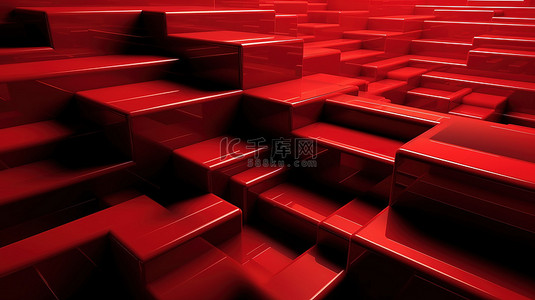 红色方形背景图片_极简主义和三维充满活力的红色纹理由 3D 所示的螺旋方形边框组成