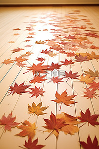 纸色背景图片_木地板上铺着数千张纸色叶子