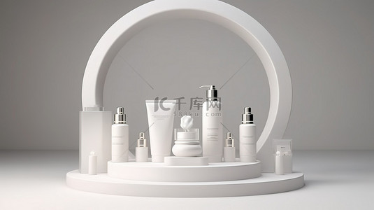 用于广告的白色化妆品展示台的令人惊叹的 3D 渲染