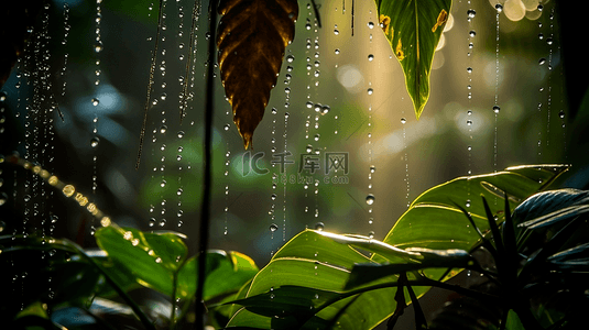 热带树木背景图片_雨中热带森林背景植物树叶自然背景