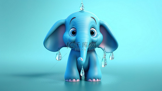 胡萝卜鼻子背景图片_快乐的 3d 大象，鼻子里有一滴水