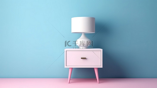 蓝色酒店背景图片_现代简约粉色和白色床头柜蓝色背景创意 3D 设计