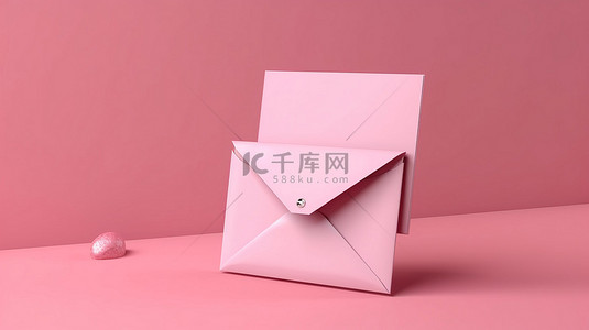 信封信纸背景图片_打开粉色信封中的空白卡，粉色背景 3D 渲染插图