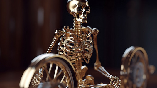 赛车活动背景图片_在 3D 渲染中带有闪亮金属骨架的蒸汽朋克自行车