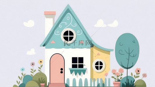 房子卡通蓝色可爱背景