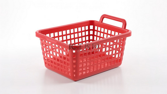 红色食品背景图片_带有独立红色购物篮的白色背景的 3D 渲染