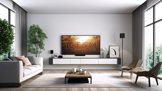 带智能电视柜的现代客厅