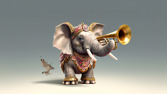 异想天开的 3D 大象用喇叭抖动