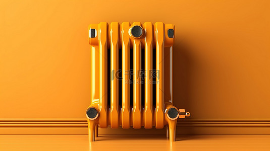 橙色室内房间内单色金色老式散热器的 3D 图标