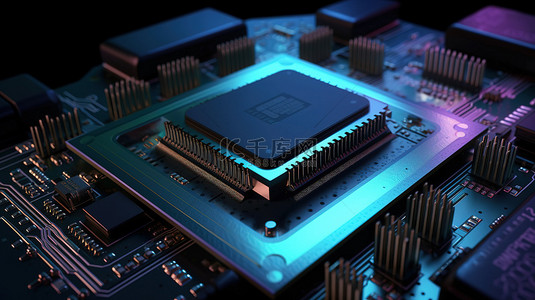 未来中央处理器单元微处理器芯片组和 CPU 概念技术的 3D 渲染，具有 AI 电子和复制空间