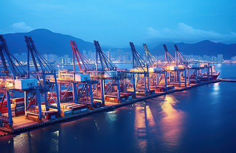 码头夜景背景图片_香港海港在关东