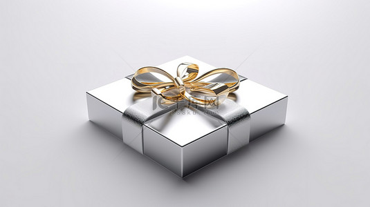 情人节金背景图片_3d 渲染银色礼盒，金丝带优雅打开