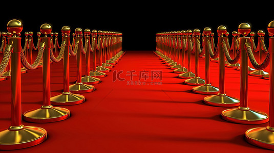 5k背景图片_5 万名追随者在红地毯上呈现出发光的金色 3D 渲染，带有优雅的绳索屏障