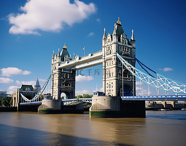 伦敦塔桥背景图片_塔桥横跨两座建筑物之间的水面