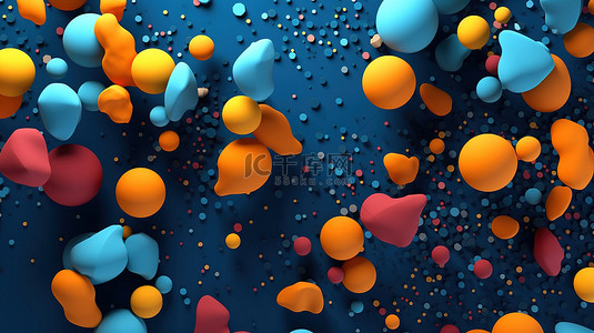 蓝色背景上漂浮的各种颜色和大小的 3D 聊天气泡