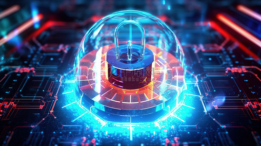 数字全息图的 3D 渲染描绘了一般数据保护监管概念的安全锁