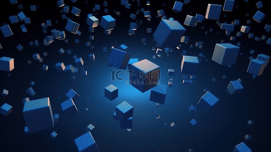 数字维度中的蓝色立方体 3d 渲染