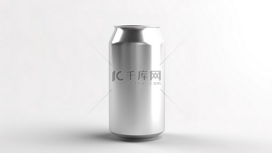 白色表面上独立铝罐和苏打水包的 3D 渲染模型
