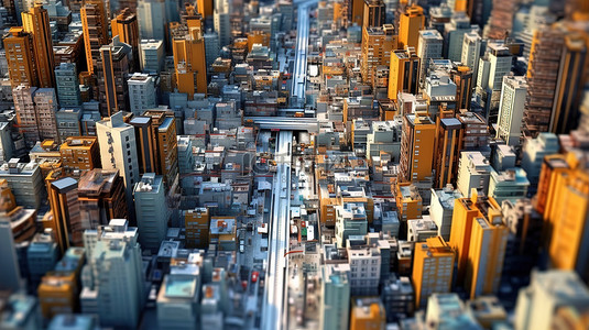 充满活力的大都市未来派 3D 渲染的城市中心