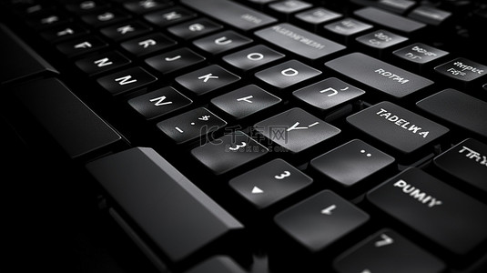 黑色背景互联网背景图片_黑色协作键盘，具有商业和技术背景 3D 渲染
