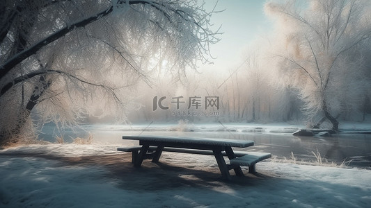 免抠卡通男孩背景图片_雪地湖边公园冬季背景