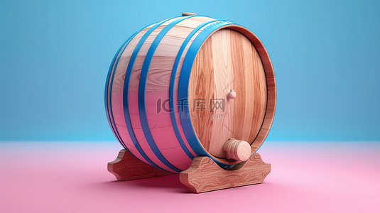 充满活力的粉红色背景 3D 渲染上双色调风格的生态友好蜂蜜桶桶