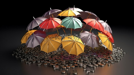 雨伞下下雨的达世币加密货币的丰富财富 3D 渲染