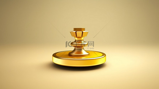 饰带背景图片_金色棋子 3D 渲染图标，带黄金饰面