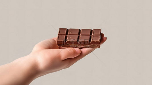 抓着巧克力棒的手的 3d 渲染